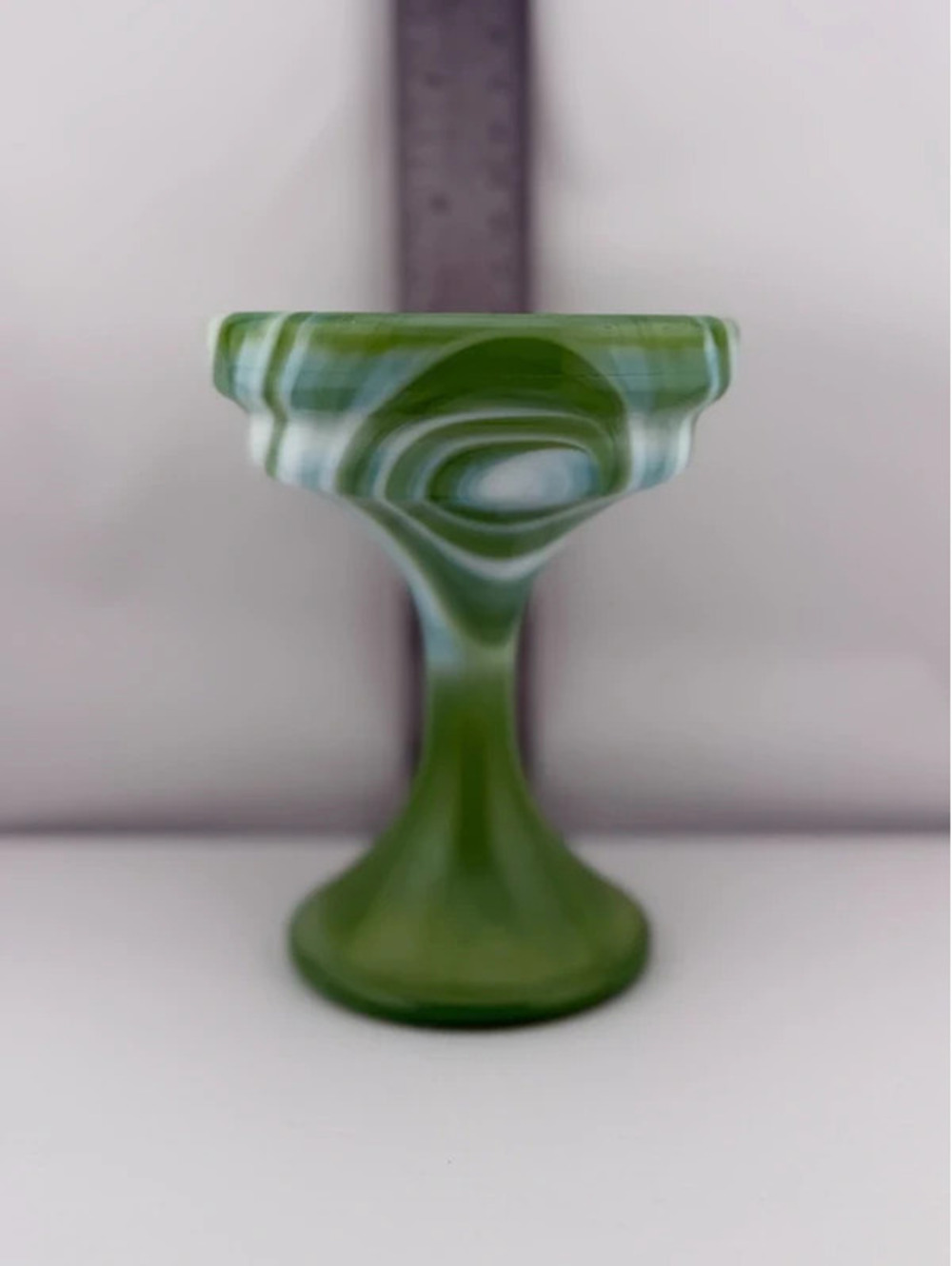 Vintage Green White Swirl Hand Blown Art Glass Pedestal Compote